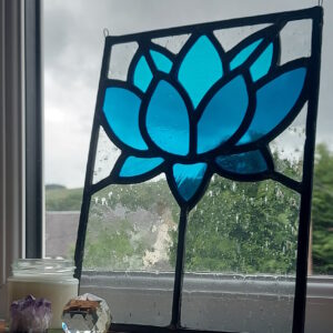 Blue waterlily lotus flower stained glass